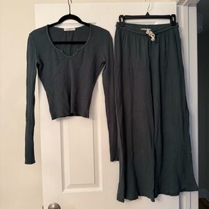 Perfectwhitetee Dark Green Long Sleeve Top and Sweats Set